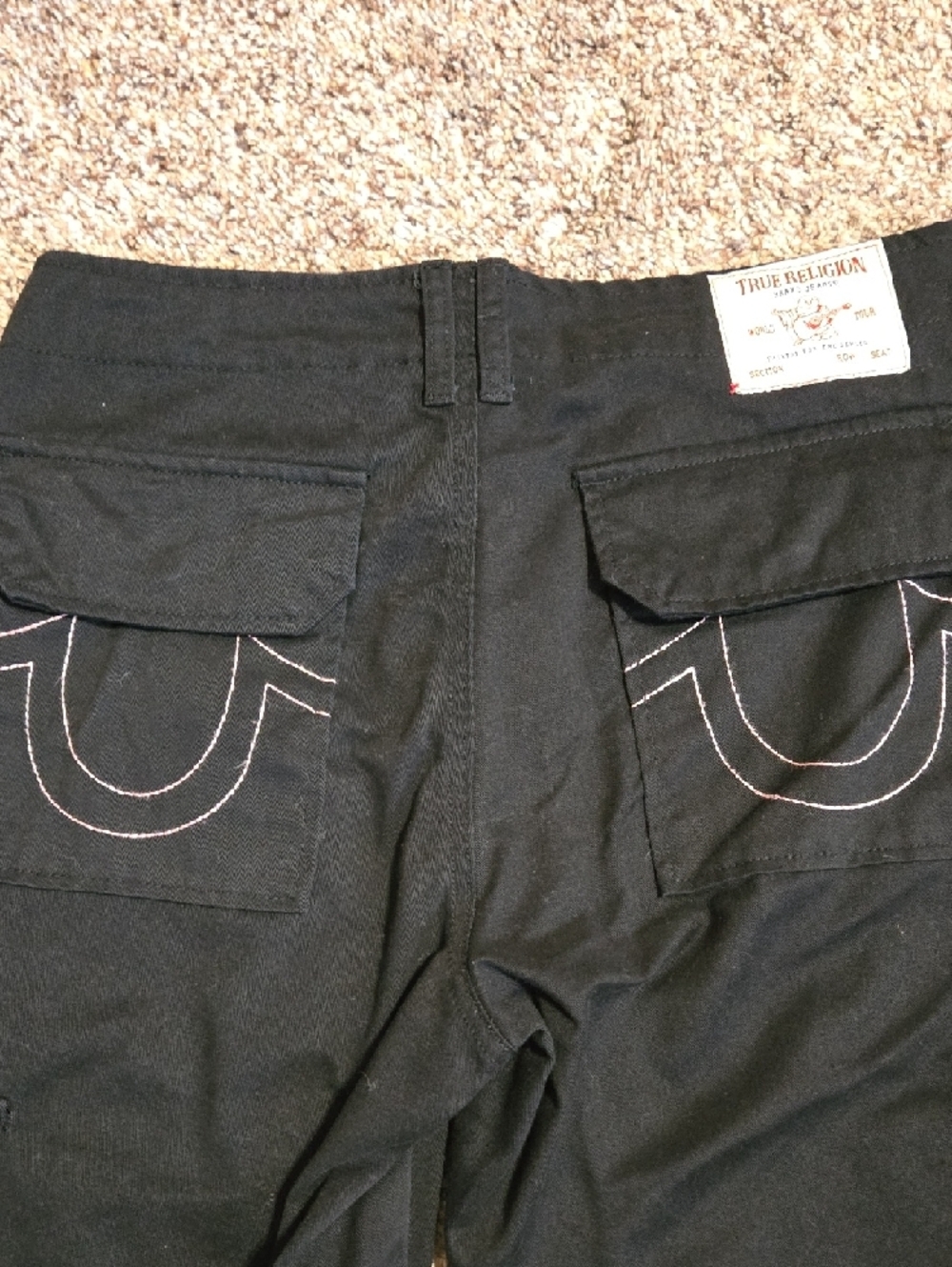 True Religion Black Cargo Pants with Pink Script Logo - Picture 3 of 4